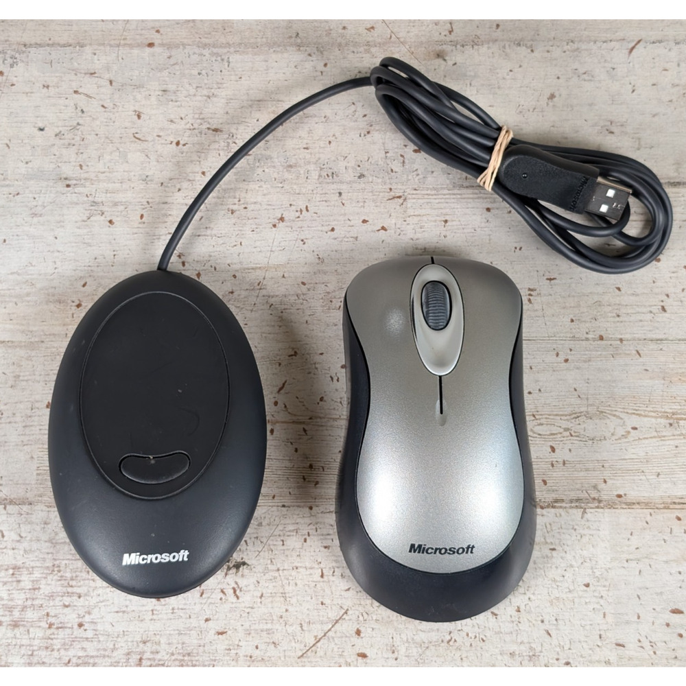Microsoft 1067 Wireless Optical Mouse 2000 Silver Black w Receiver Dongle Tested